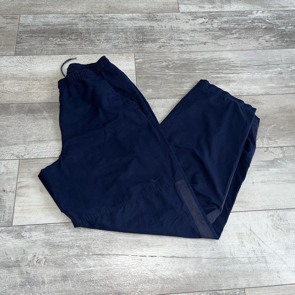 Nike Men's Medium Woven Pants Drawstring Blue Y2K Loose Tapered